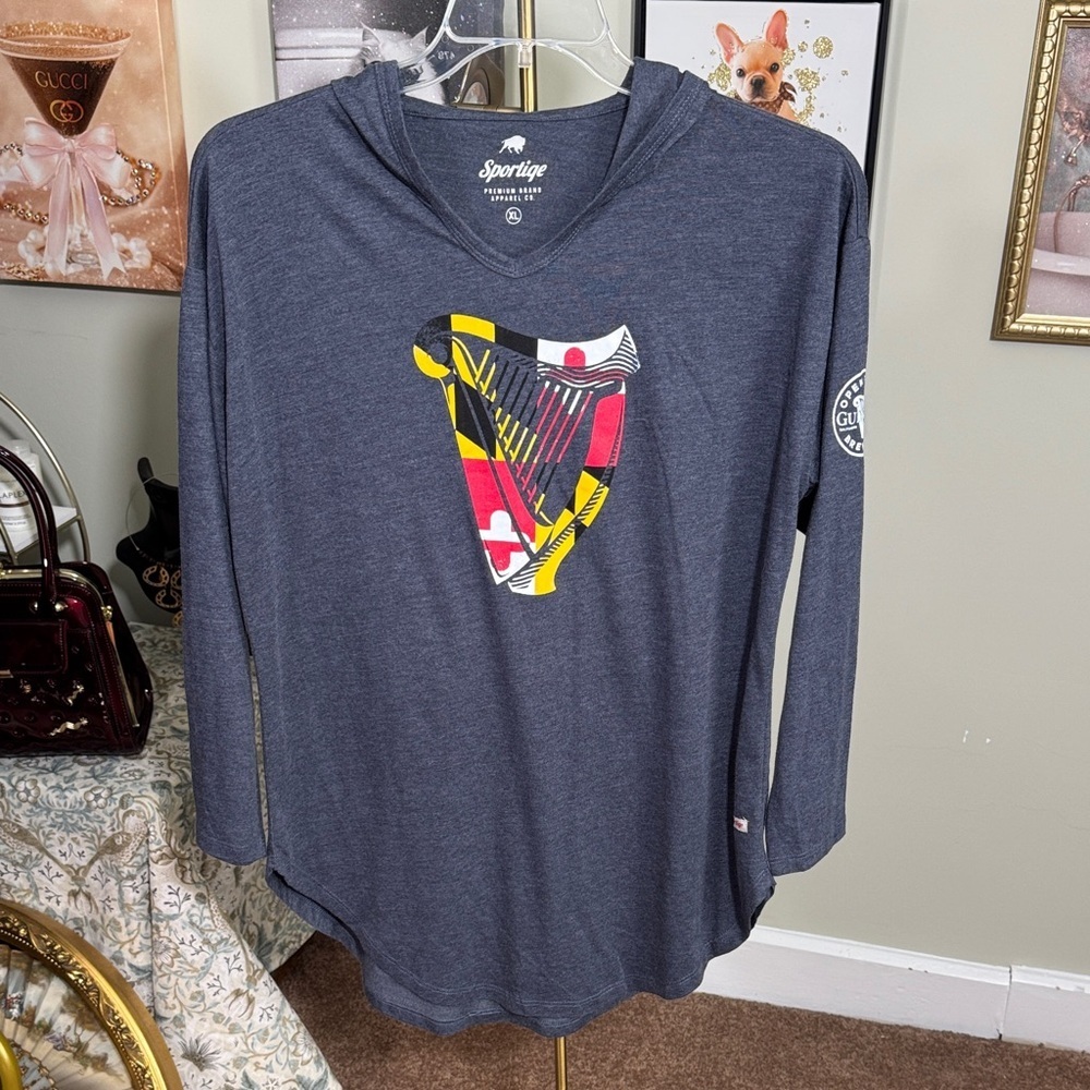 EUC Lightweight Sportiqe Gray Hoodie Open Gate Guinness Brewery Maryland Design